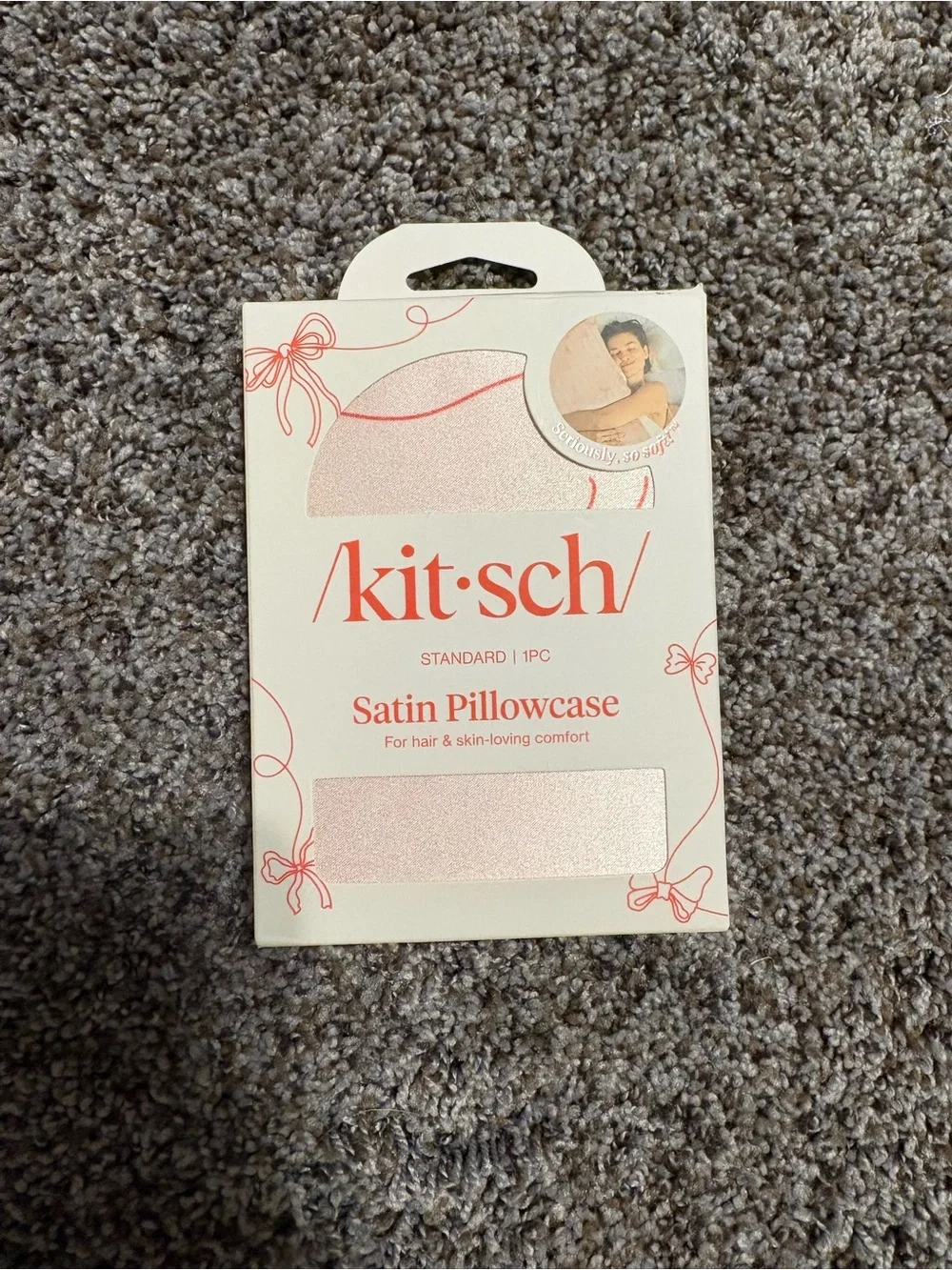 Kitsch Satin Pillowcase in Blush Pink with Bow Stripe Print